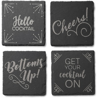 Slate Silver Set of 4 Coasters Square 4X4"