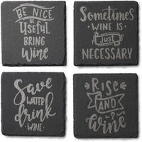 Wine Is Necessary Slate  Coasters Silver Set of 4, Square 4X4"