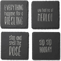 Sip Sip Hooray  Slate  Coasters Silver Set of 4, Square 4X4"