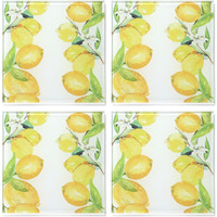Lemon Branches Set of 4 Glass Coasters 4 X 4"