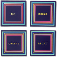 Cheers To You Aqua Set of 4 Glass Coaster Set 4"D