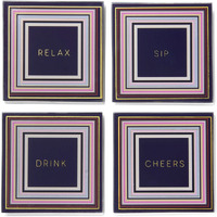 Cheers To You  Gold Set of 4 Glass Coaster Set 4"D