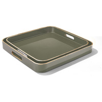 Sage Square Set of 2 Serveware Trays With Gold Rim LG 14.76 X 1476 X 1.96", SM 13.39 X 13.39 X 1.77"