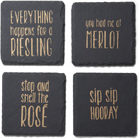 Sip Sip Hooray Slate Coasters Gold Set of 4, Square 4X4"
