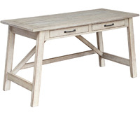 Wooden Office Desk with 2 Drawers and Truss Beam Legs, Antique White