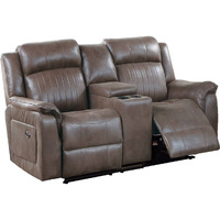 Fabric Manual Loveseat with 2 Cupholders and Console, Brown