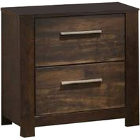 Wooden Nightstand with Two Drawers and Metal Bar Handles, Brown