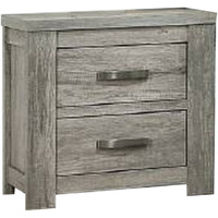 Wooden Nightstand with Two Drawers and Metal Bar Handles, Gray