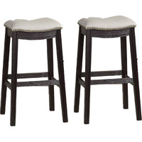 29 Inch Wooden Bar Stool with Upholstered Cushion Seat, Set of 2, Gray and Black