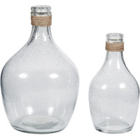 Vase with Bottleneck and Rope Accent, Set of 2, Clear