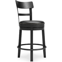 Swivel Barstool with Nailhead Trim and Leatherette Seat, Black