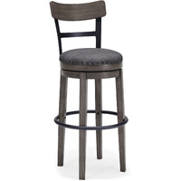 Swivel Barstool with Nailhead Trim and Curved Panel Back, Tall, Gray