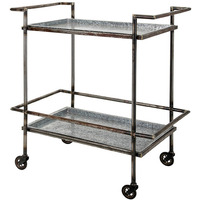 35 Inch 2 Tier Bar Cart, Industrial Style, Caster Wheels, Rustic Bronze