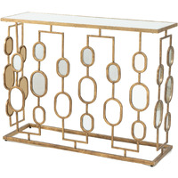 39 Inch Iron Console Table, Modern Contemporary Mirror Top, Rustic Gold