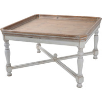 Fin 33 Inch Coffee Table, Tray Top, Rustic Fir Wood, Antique White, Brown