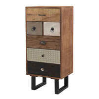 42 Inch Tall Dresser Chest, Multicolor, 6 Drawers, Sturdy Sled Base, Brown