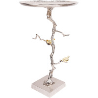 28 Inch Accent Table, Artful Branch Like Frame, Gold Bird Accents, Silver