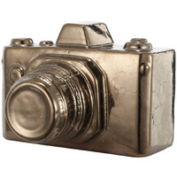 6 Inch Decorative Camera Table Top Accent, Distressed Gold Finish Ceramic