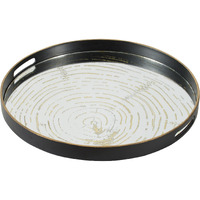 18 Inch Decorative Tray, Round Black Wood Frame, Mirrored Bottom