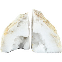 5 Inch Natural White Stone Bookends, Artisanal Textured Geode Rock