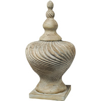 22 Inch Lidded Vase with Turned Finial Design and Swirl Pattern, White