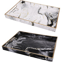 19, 18 Inch Set of 2 Modern Decorative Trays with Rims, Black and White