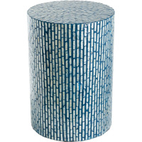 20 Inch Capiz Accent Stool Table, Cylindrical Linear Pattern, Blue, Black
