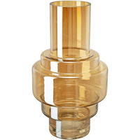 Alma 14 Inch Modern Vase, Geometric Design, Amber Luster Glass Frame