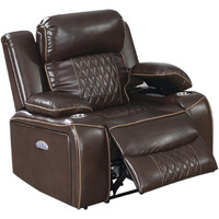 Xiu 38 Inch Power Recliner Chair, USB Port, Storage, Faux Leather, Brown