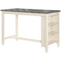 Joss 60 Inch Cottage Counter Height Table, 2 Tone Wood, Gray Top Cream Base