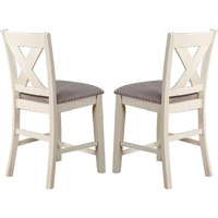 Joss 40 Inch Cottage Wood Counter Height Chair, Set of 2, Gray Seat, Cream