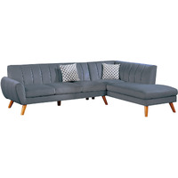 Lynn 2 Piece L Shape Sectional Sofa, Chaise, Vertical Tufted Velvet, Gray