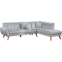 Lynn 2 Piece Sectional Sofa Set, Chaise Lounger, Tufted Velvet, Light Gray