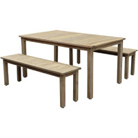 Felix 3 Piece Modern Dining Set, Natural Brown Acacia Wood Frame, 6 Seater