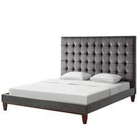 Blake Velvet Button Tufted Platform Bed King Size, Grey