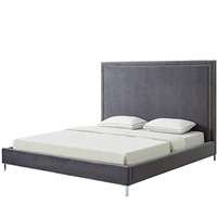 Tristan Velvet Nailhead Trim Platform Bed King Size, Grey