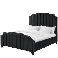 Raylon Velvet Platform Bed Queen Size, Black