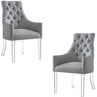Colton Linen Acrylic Leg Dining Chair Set of 2, Light Grey