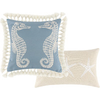 Set of 2 Decorative Throw Pillows, Seahorse and Starfish Polyester, Tassels