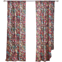 Burges 84 Inch Window Panel Curtain, Red and Pink Reed Print, Rod Pockets