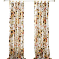 Kelsa Set of 2 Panel Curtains with Watercolor Sunflowers, Ruffled, Gold