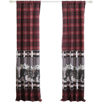 Sofia 84 Inch Bear Panel Curtains, Poly Microfiber, Red and Black Plaid