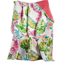 Porto 60 Inch Throw Blanket, Tropical Palm Leaves, Vibrant Green, Blue
