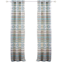 Kiev 84 Inch Window Curtains, Microfiber Blue Southwest Design, Grommets
