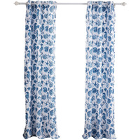 Riga 84 Inch Window Curtains, Blue Seashells Print, Microfiber, Rod Pockets