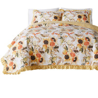 Kelsa 2 Piece Twin Quilt Set with Pillow Sham, Cotton, Ruffled Border, Gold
