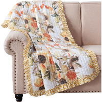 Kelsa 50 x 60 Channel Quilted Throw Blanket, Cotton Fill, Gold Sunflowers