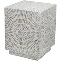18 Inch Modern Capiz Accent Table Stool, Square, Gray Starburst Pattern