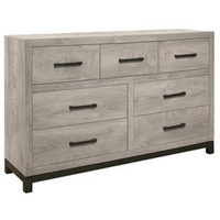 Deena 59 Inch 7 Drawer Wide Dresser, Metal Handles, Two Toned, Light Gray