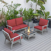 LeisureMod Walbrooke Modern Grey Patio Conversation With Square Fire Pit & Tank Holder